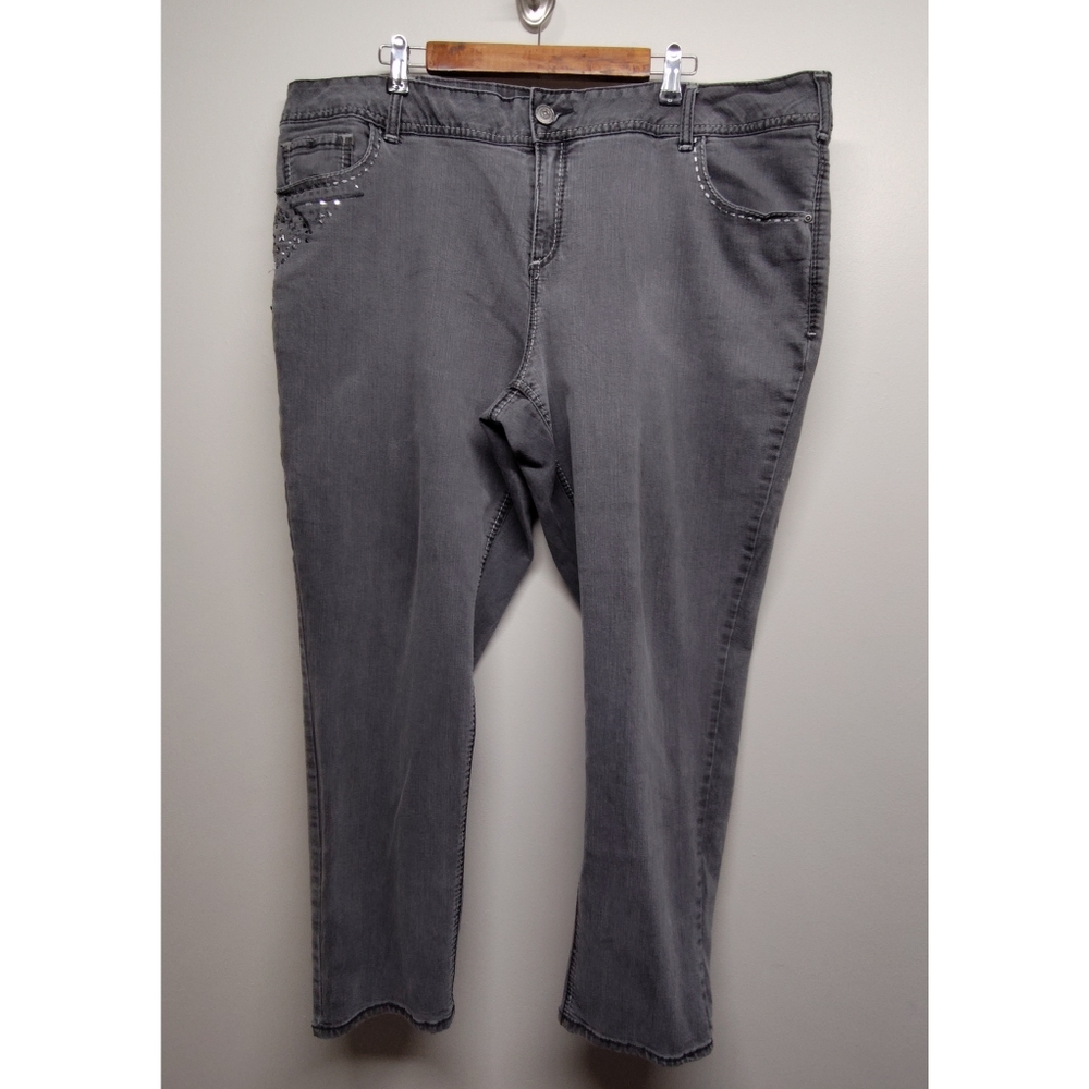 Lane Bryant Embellished Jeans Women Plus Size 24 Gray Stretch Cotton Blend
